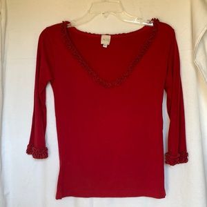 Cache Red top size large mild wear. Ruffle.